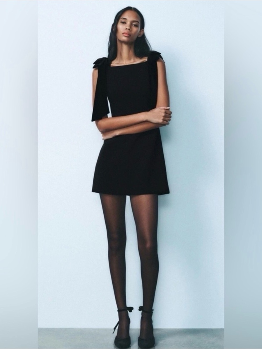 Zara Black Tie-Shoulder Mini Dress